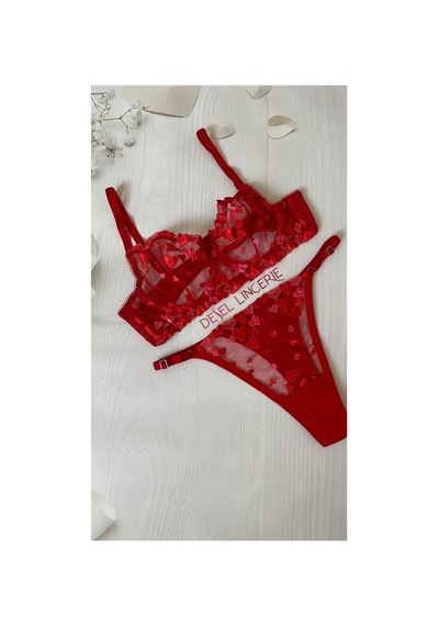 Desel Kırmızı Kalp Desenli Tül Bralet Takım Kırmızı - 563826918 Kırmızı