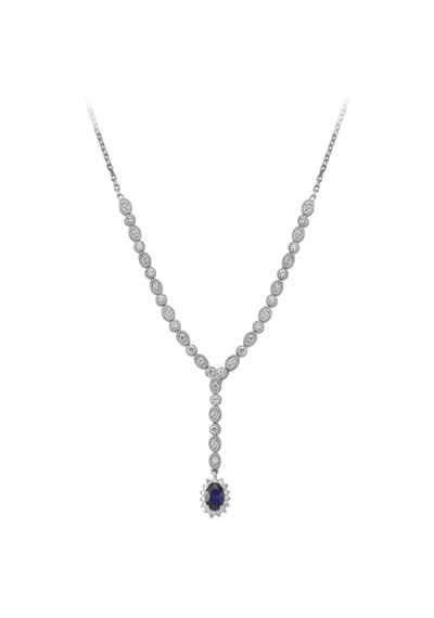 Sirius Pırlanta ve Oval Safir Taşlı Su Yolu Kolye 0815P0066