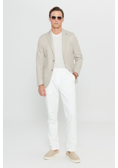 AC&Co / Altınyıldız Classics  Erkek Bej 360 Her Yöne Esneyen Pamuklu Slim Fit Kırlangıç Yaka Armürlü Blazer Ceket Bej