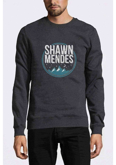 Shawn Mendes Mountain Baskılı Füme Erkek Örme Sweatshirt