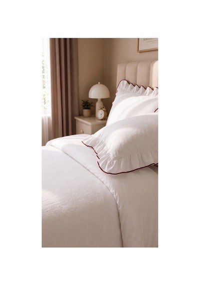 %100 Pamuk Overloklu Fırfırlı Tek Kişilik Nevresim Takımı Lastikli Çarşaflı 160x200 Cm Bordo - 904799828 Bordo