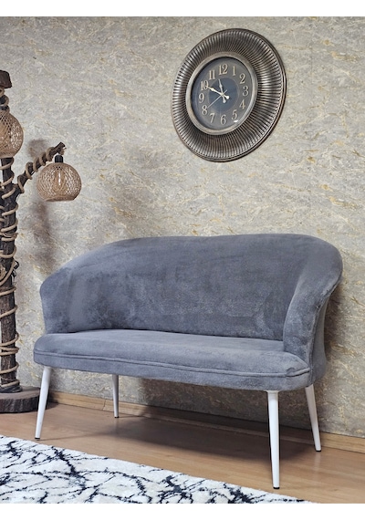 Zafir İkili Teddy Beyaz Boyalı Sivriltme Ayak Çay Seti Koltuk İkili Berjer , Balkon, Salon, Ofis Gri