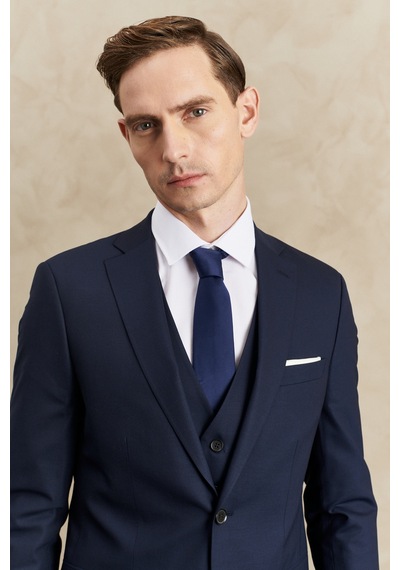 Ac&co Erkek Lacı Su Geçirmez Slim Fit Mono Yaka Yelekli Yünlü Nano Takım Elbise
