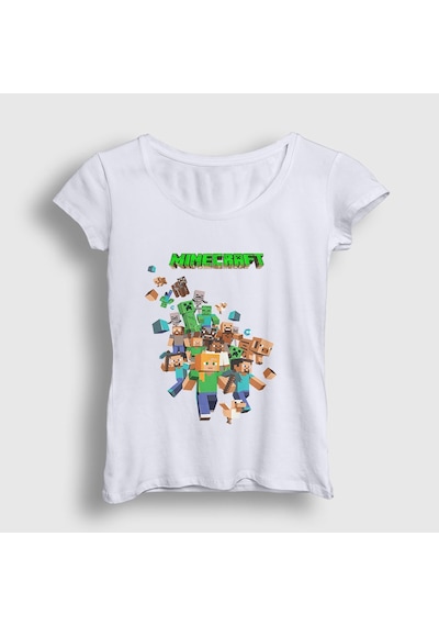 Presmono Kadın All Minecraft T-shirt Beyaz