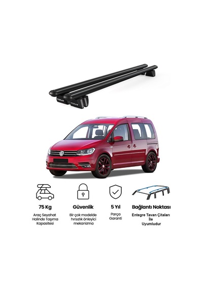 Pençe Volkswagen Caddy Van 2003-2015 Uyumlu Siyah Ara Atkı Port Bagaj Tavan Barı