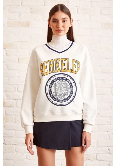 H1 Style V Yaka Oversize Sweatshirt Beyaz
