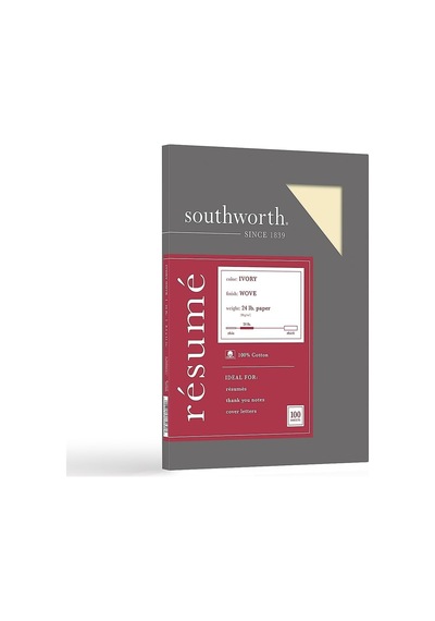 Southworth %100 Pamuk Özgeçmiş Kağıdı, 8 1/2 "x 11", 24 Lbs,%100 Geri Dönüştürülmüş, Fildişi, 100'lü Pak