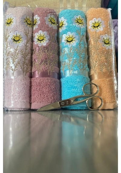 Daisy Soft 4lü Nakışlı Çeyizlik Havlu Takımı Çok Renkli