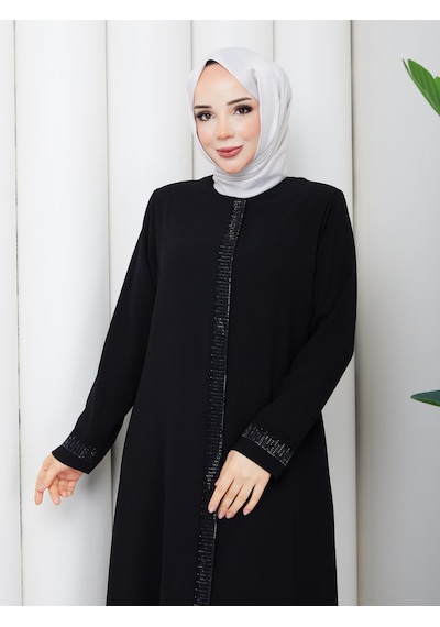 Eslemnur Ekg Taşlı Ferace Siyah