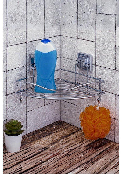 Tekno Tel Ef-250 Krom Tek Katlı Köşelik Banyo Rafı Yapışkanlı/vidalı Deliksiz Organizer Krom