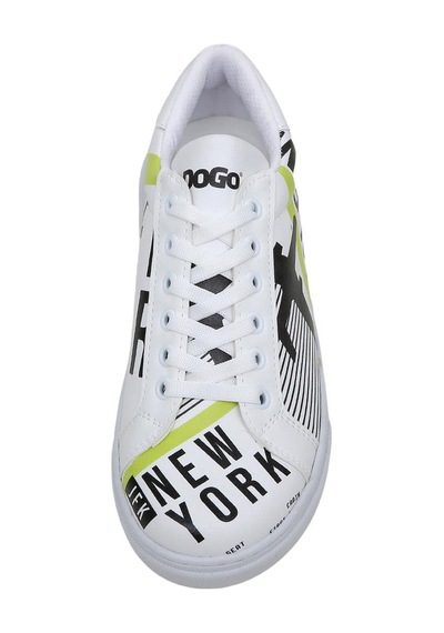 Kadın Vegan Deri Beyaz Sneakers - New York Ticket Tasarım Çok Renkli