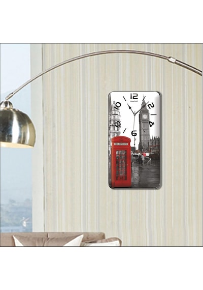 M3 Decorium Londra Saat Kulesi Kırmızı Telefon Kulübesi Manzaralı Duvar Saati Tek Renk
