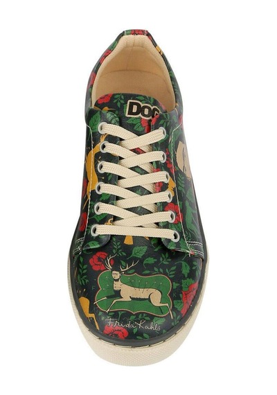 Kadın Vegan Deri Yeşil Sneakers - Arrows Frida Kahlo Tasarım Çok Renkli