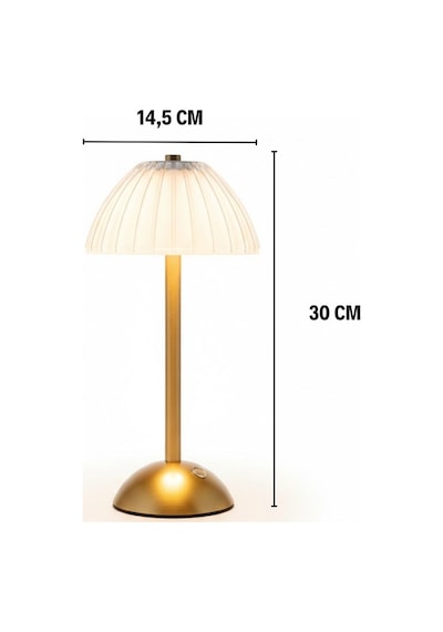 Buffer Uzun Mantar Çizgili Model Led Masa Lambası Dokunmatik, 3 Renk Işık Modlu, Şarjlı Dekoratif Gece Lambası Gold
