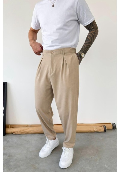 Bej Basic Boyfriend Kumaş Pantolon