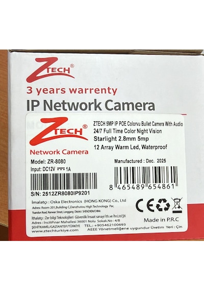 Ztech Zr-8080 5mp 2.8mm 12led Fullcolor + Mikrofon Bullet Dış Mekan Ip Kamera