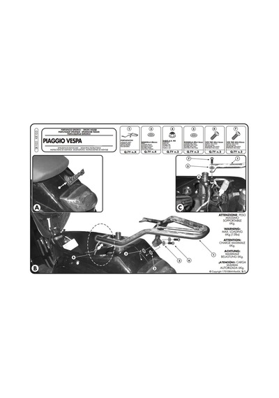 Gıvı Sr105 Pıaggıo Vespa Lx - S 50-125-150 05-14 Arka Çanta Taşıyıcı Tek Renk