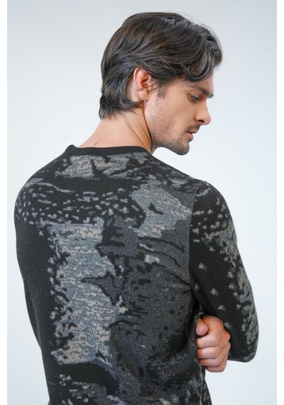 Back And Bond Siyah Regular Fit Desenli Pamuklu Bisiklet Yaka Triko-siyah Siyah