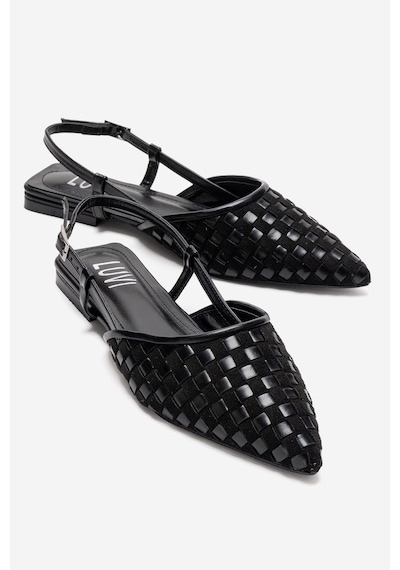 Luvishoes Chanda Siyah Örgü Detaylı Sivri Burun Kadın Sandalet Siyah