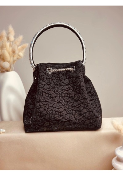 Elora Atelier Taş Detaylı Büzgülü Siyah Çanta Çok Renkli