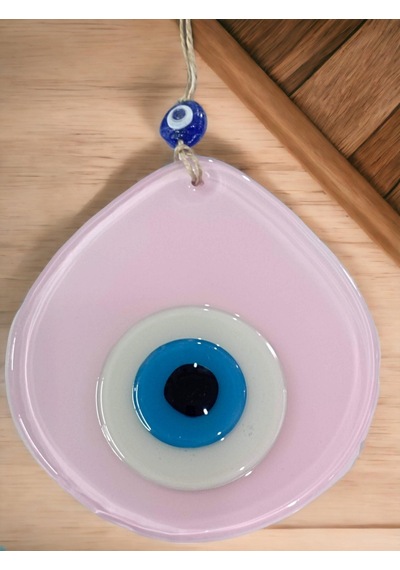 Mavi Nazar Boncuklu Pudra Pembe Renk Nazar Boncuklu Damla Desen El Yapımı Duvar Süsü