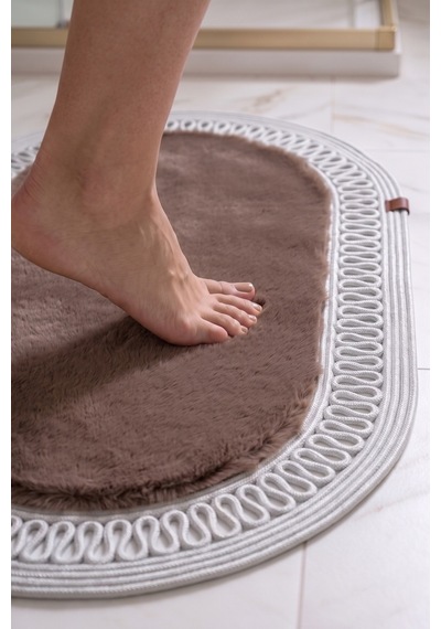 Banyo Paspası Takımı 60x100+40x60 Cm İç Trikot Mouss Kahve & Gümüş Kahve - Gümüş