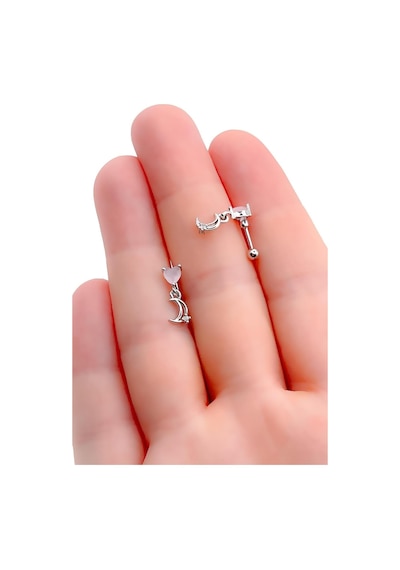 Taşlı Kalp Sallantılı Ay Tragus Helix Piercing 1adet çok renkli