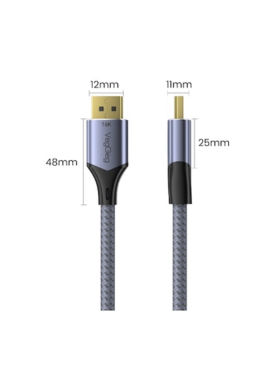 Veggieg Displayport 16k 60hz 8k 240hz 4k 240hz 80 Gbps Hdr Arc Örgülü Dp 2.1 Kablo 1.5 Metre