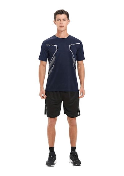 Genius Store Erkek Spor Tişört Antreman Gym Polyester Erkek Sporcu T-shirt Şeritli-tişört Lacivert