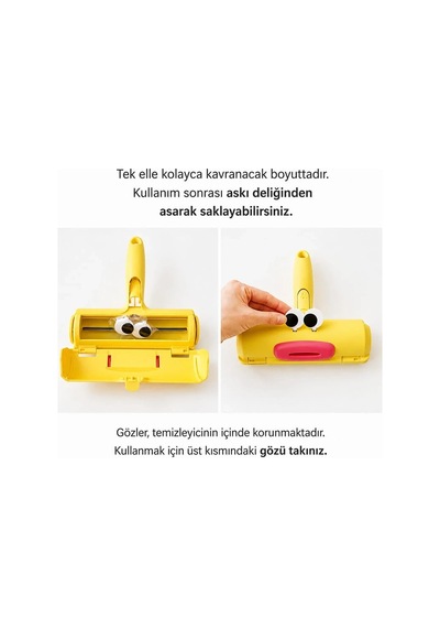 Hazneli Tekrar Kullanılabilir Tüy Toz Saç Toplama Gırgırı Yapışkansız Kumaş Temizlik Rulosu