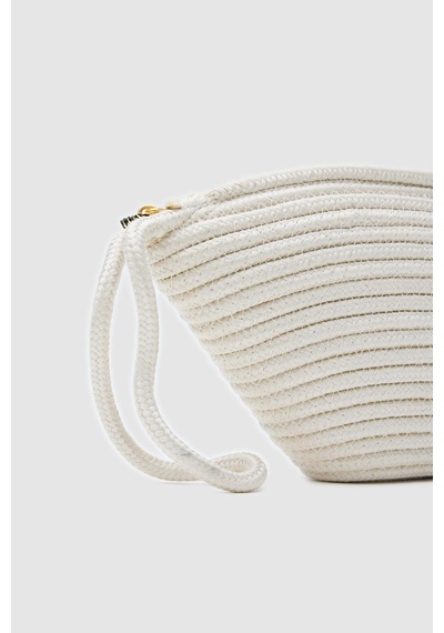 Shule Bags Rome Handmade Hasır Clutch Çanta Krem Krem
