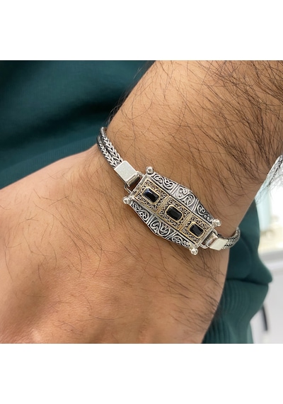 Simurg Jewellery 925 Ayar Gümüş Siyah Taşlı Bileklik