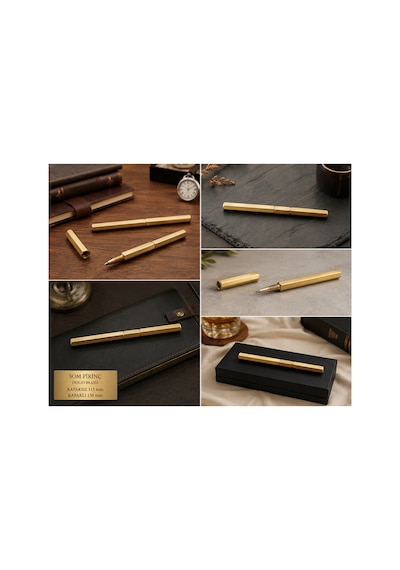 El Yapımı Masif Pirinç Tükenmez Kalem Vidalı Kapak Altıgen Gövde Premium Tasarım 130 Mm Altın