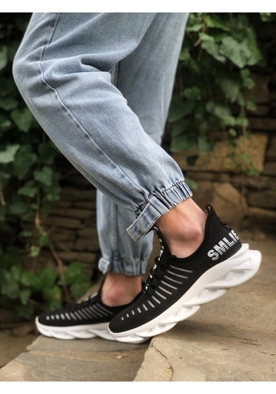 BA0602 Phantom Yüksek Taban Tarz Sneakers Siyah Beyaz Erkek Spor Ayakkabısı Siyah