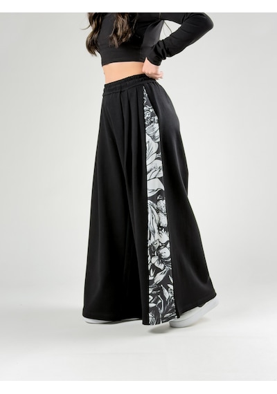 Cocopelli Desenli Siyah Oversize Kadın Samurai Pantolon Coc2775 Siyah