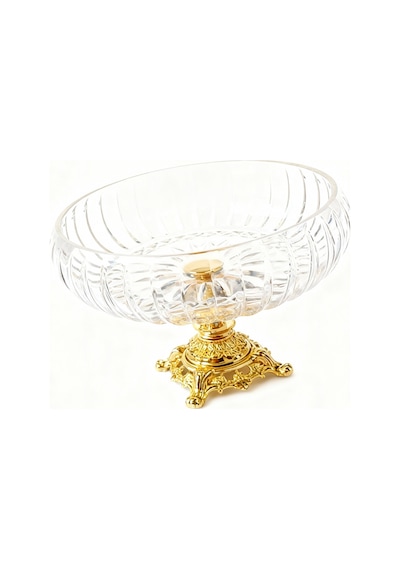 Assa Bazaar Lotus Kristal 24 Cm Kesme Dekor Metal Ayaklı Salata Kasesi Gold Cam Sunumluk & Servis Tabağı Gri