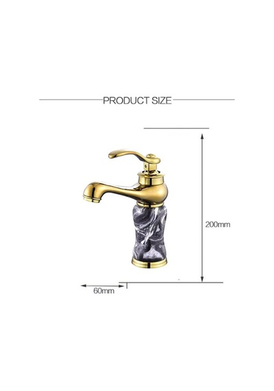 Fleko Lavabo Bataryası Antik Gold Gerçek Mermer Desenli Taş Gövdeli 20 Cm Yükseklik Banyo Lavabo Bataryası Gold