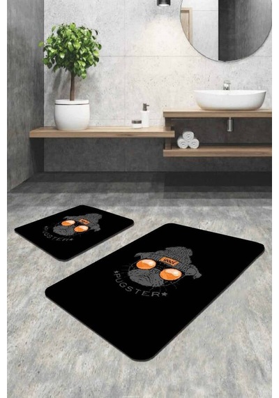 Siyah Hayvan Temalı Banyo Halısı Klozet Paspas Seti Bs269n11