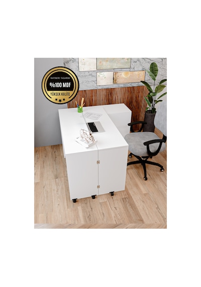 Rafineri Flor Çalışma Masası Dolaplı Açılır Katlanır Masa Mdf Beyaz