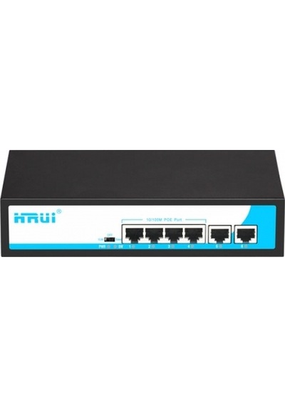 Hrui Hr901 Af 4P2U 4 Port 10/100 4 Port Poe 2 Port Uplınk 65 W Yönetilemez Masaüstü Switch