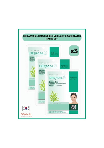 Dermal Sıkılaştırıcı Nemlendirici Yeşil Çay Özlü Kolajen Maske 3 x 23 G