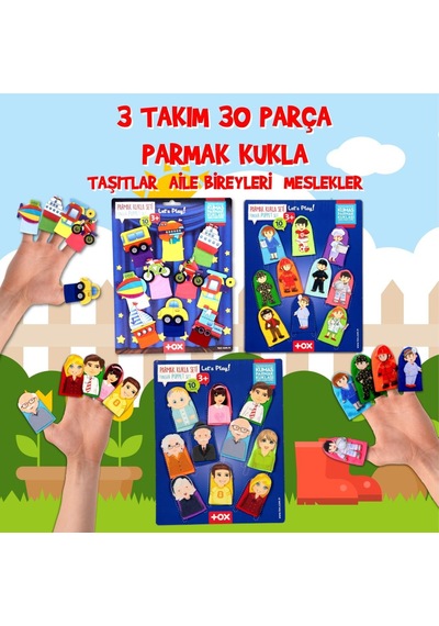3 Set - 30 Parça Tox Taşıtlar, Aile Bireyleri Ve Meslekler Parmak Kukla T181 T751 T761