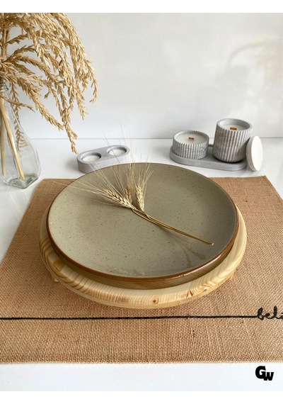 Yuvarlak Doğal Ahşap Sunum Tabağı Ayaklı Çukur Ahşap Sunumluk Beyaz Çam Çap:28cm Yük:6,5cm Ş