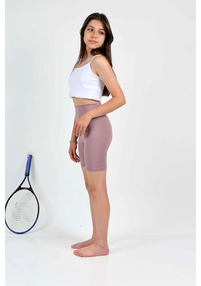 Erdem Kıds Kız Çocuk Yüksek Bel, Biker, Casual, Koşu, Yürüyüş, Spor, Egzersiz, Fittness, Kısa Tayt Lila Lila