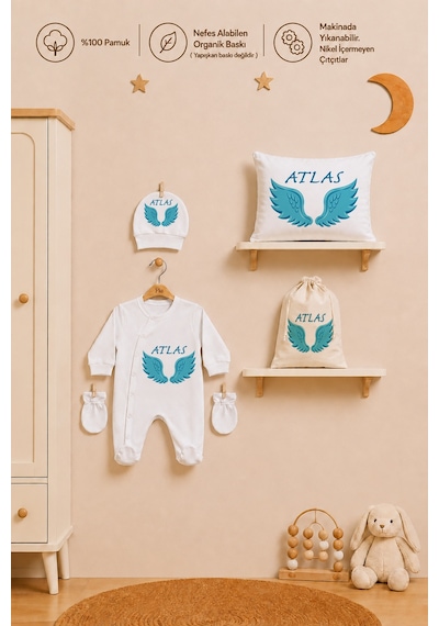 Pia Baby Erkek Bebek Yeni Doğan Hastane Çıkışı %100 Pamuk İsme Özel Tulum Seti Battaniye Yastık Kılıfı Kese 2017tybkyx Krem