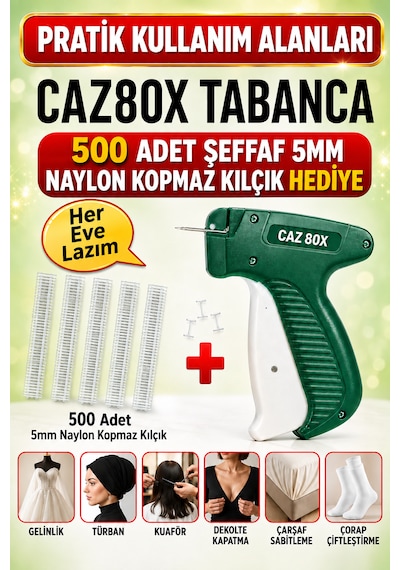 Caz Türban Gelinlik Tabancası 80x Ve 500 Adet 5 Soket 5mm Naylon Kılçık