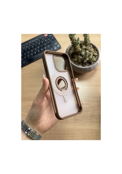 Apple iPhone Uyumlu 15 Pro Max Standlı Ve Yüzüklü Magsafe Kılıf Soocase721 Siyah