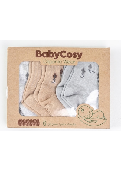 Babycosy Organic Wear Premium %100 Organik,6 Lı Bebek Çorap Doğal Ton,pamuklu,yenidoğan Çorap,0-24 Ay Çok Renkli
