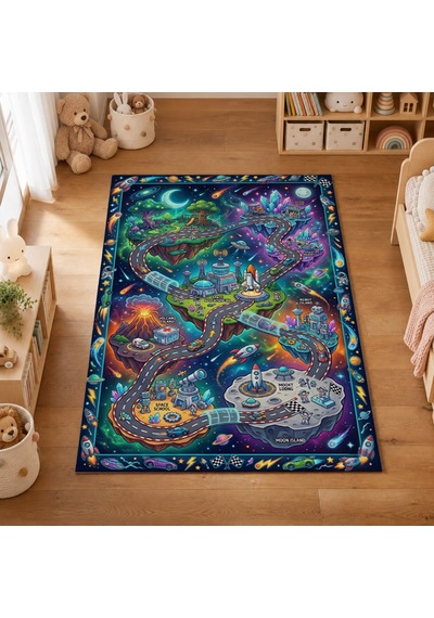 Kartela Halı Galaksi Macerası Kaymaz Taban Çocuk Oyun Halısı - 120 X 180 Cm Çok Renkli