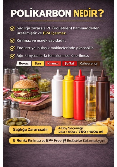 Sosluk Sıkma Şişesi 10 Adet 500 Ml Bpa Free Ketçap Sos Şişesi Endüstriyel Kullanım Kırmızı